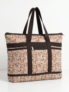 Braciano Women Large Tote Bag Brown Floral Bird Canvas Handbag Essential Cottage